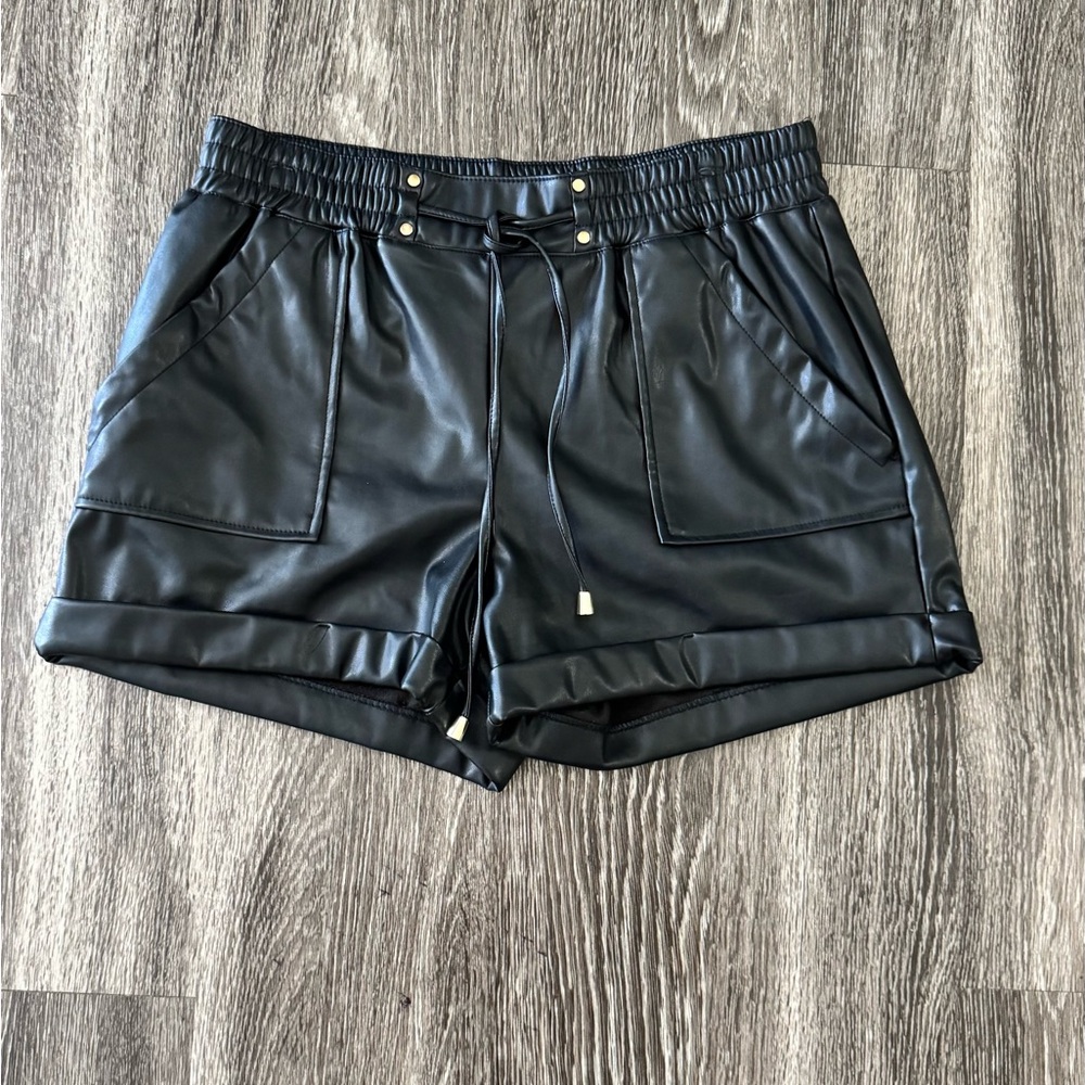Black Faux Leather Women's Shorts